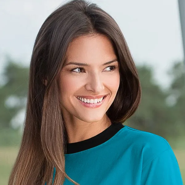 Két színű pamut póló - Kontrasztos kerek nyakkivágás