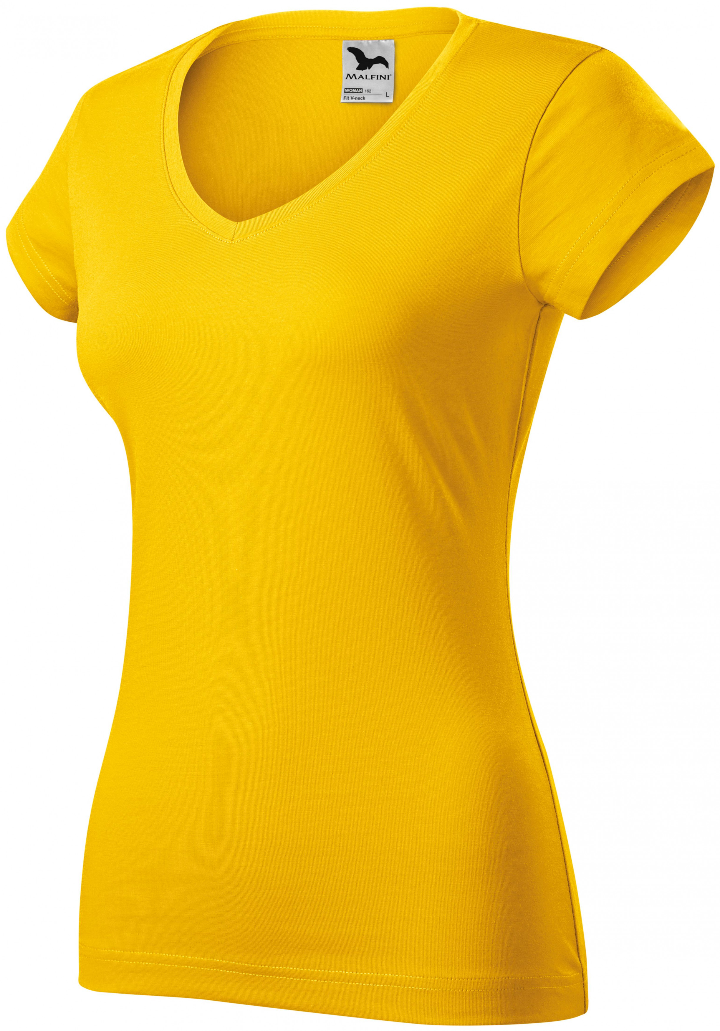 Női vékony póló, V-nyakkivágással, sárga, S